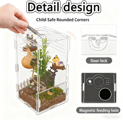 8"×4"×4" Vertical Acrylic Jumping Spider Enclosure - Arboreal Tarantula Terrarium, Reptile Habitat For Sling Lizards, Geckos & Snails