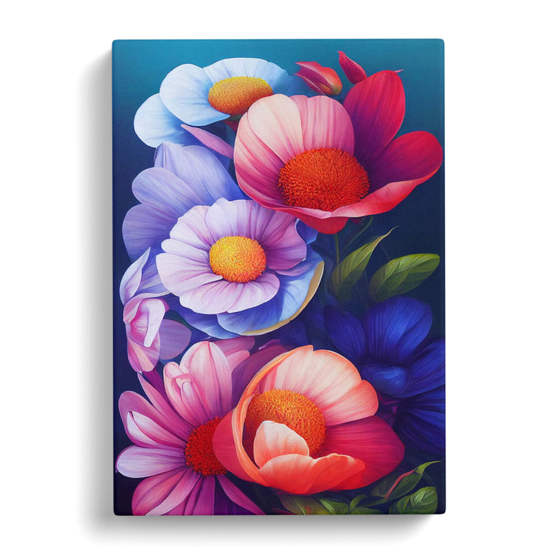 Colourful Flowers No.6 - Print, Wrapped Canvas, 50cm H x 35cm W x 3cm D, No Matte
