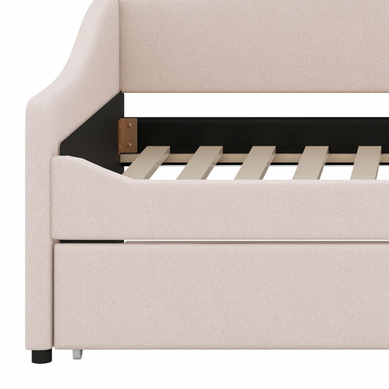 Upholstered Daybed With Light And Trundle, Beige, Twin