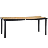 Extendable Outdoor Dining Table, Aluminum Frame Patio Table with Wood Effect Steel Top, Rectangle Expandable Patio Table for 6-8