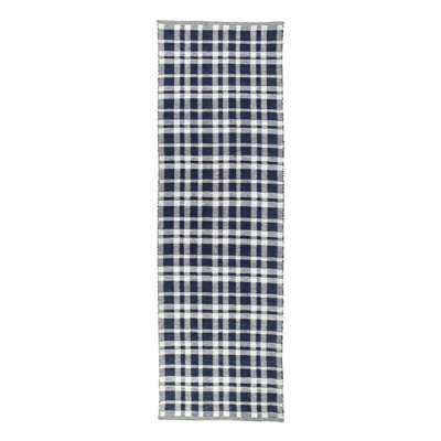 Tattersall Navy Handwoven Indoor/Outdoor Rug