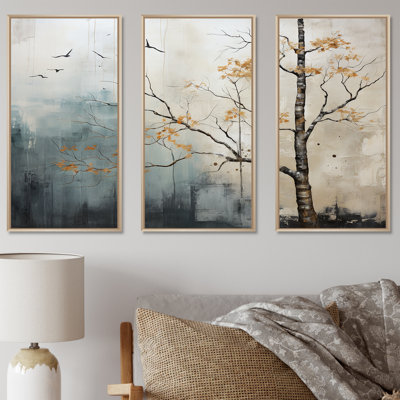 Grey Minimalism Calm River Forest - River Decor Wall Art Print Set