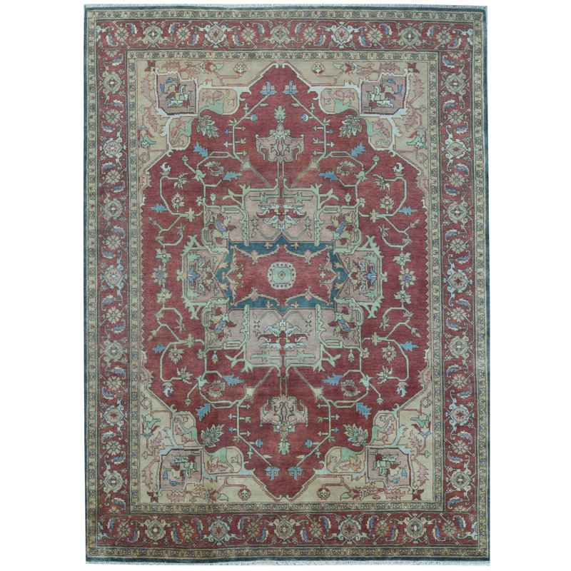 Wool Oriental Area Rug in Rust/Yellow/Beige, Rectangle 8' x 10'