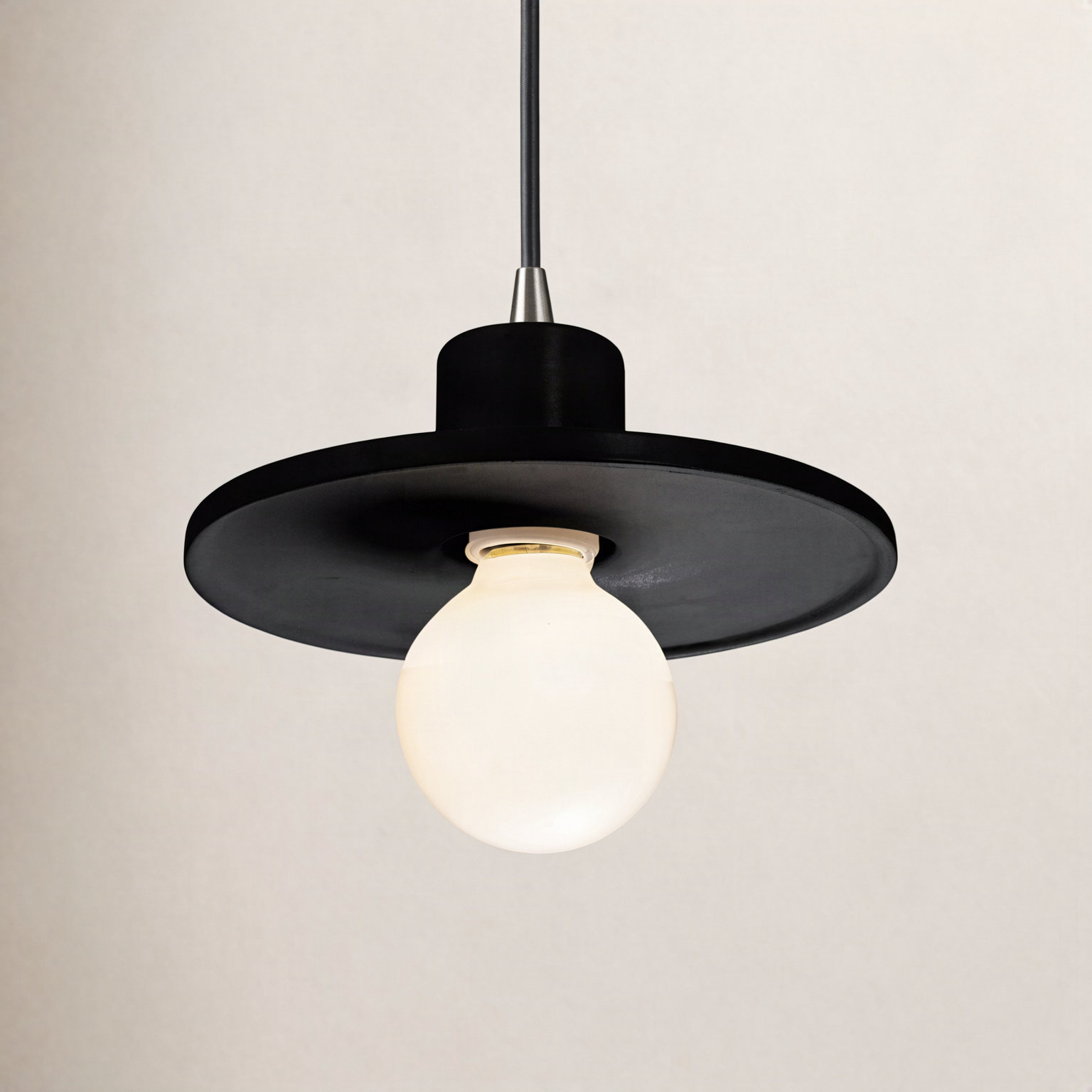 Marlena Dimmable Single Light Pendant, Gloss Black, Brushed Nickel