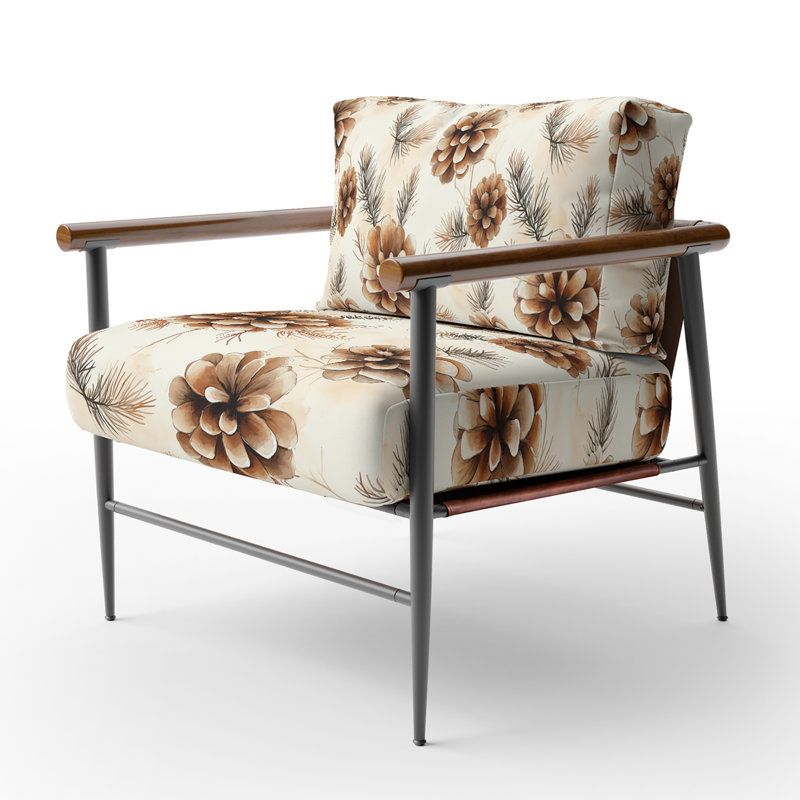 Chaise rembourrée rustique Pinecone Rustic Lodge, Bras ronds bruns