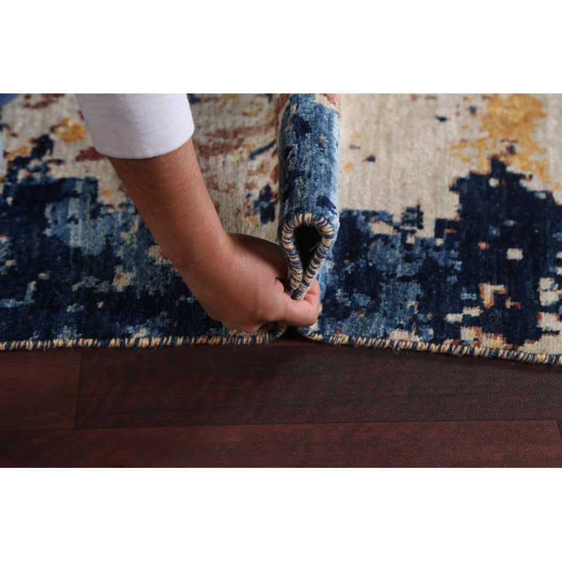 Tapis oriental à motif de teinture végétale noué à la main 9 x 12