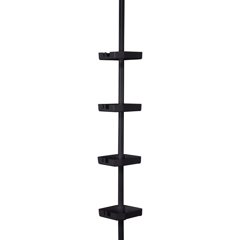 Matte Black 4-Tier Tension Mount Shower Caddy Organizer