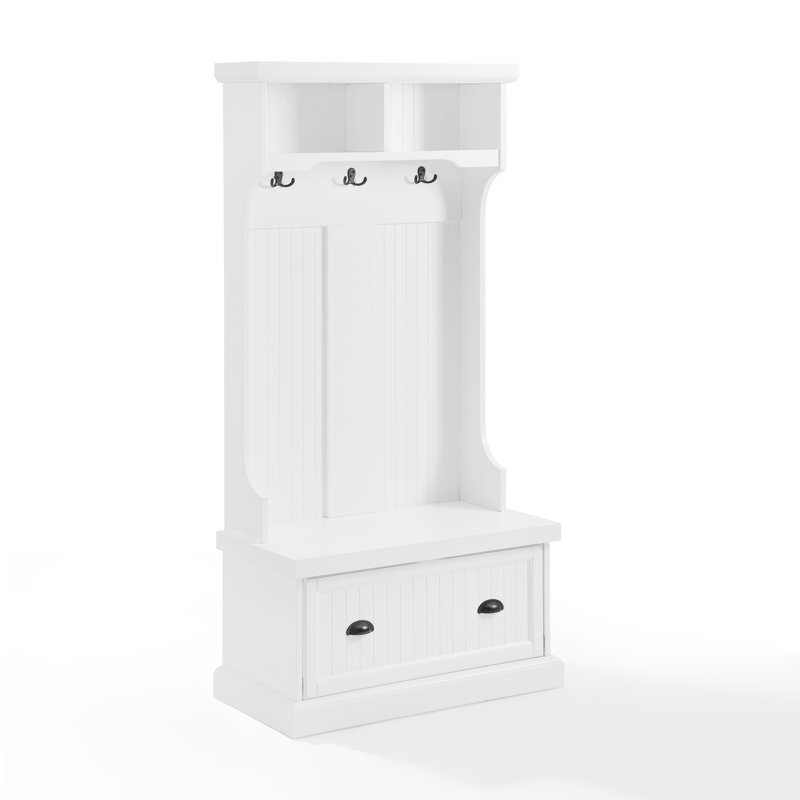 Crinole Hall Tree 31.5'' Wide with Bench, White