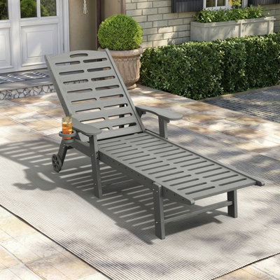 Outdoor HDPE Reclining Chaise Lounge Set with Cup Holder