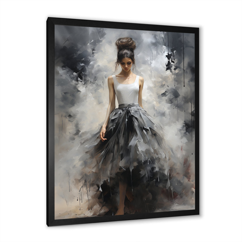 «Grey Avant Garde Ballet Woman - Ballet», art mural, H 40 po x l 30 po x P 1,5 po, Cadre simple noir