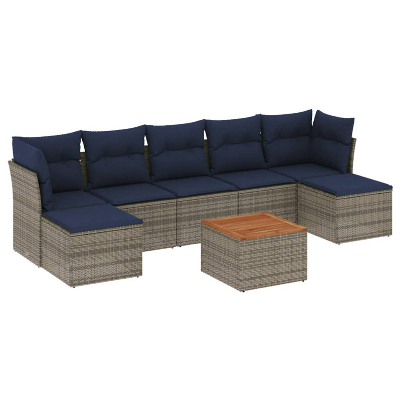 Ensemble de canapé de patio 8 pièces avec coussins en rotin de polyester, Gris, Marine