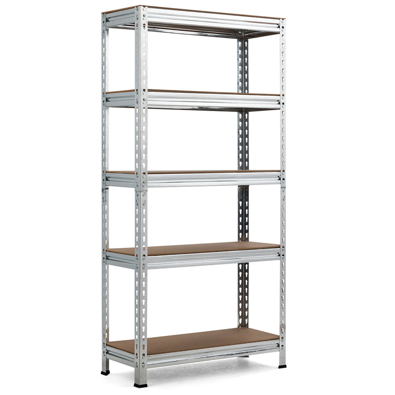 Newquay Metal + MDF Board Shelving Unit, Brown/Silver, 60" H x 30" W x 12" D