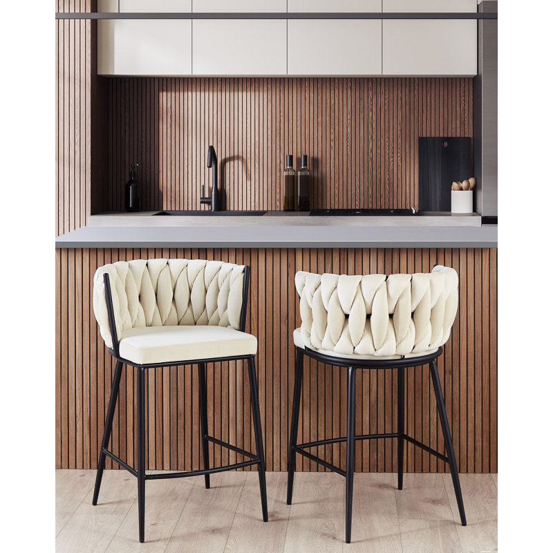Aylena Upholstered Counter Stool with Metal Frame, Light Beige
