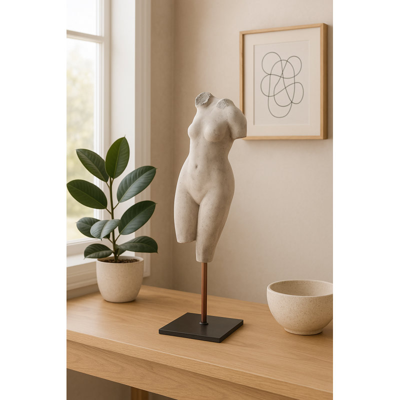 26" Torso Sculpture - Contemporary Abstract Decorative Home Art Display on Stand - Gray Polyresin Decor Statue for Home or Office