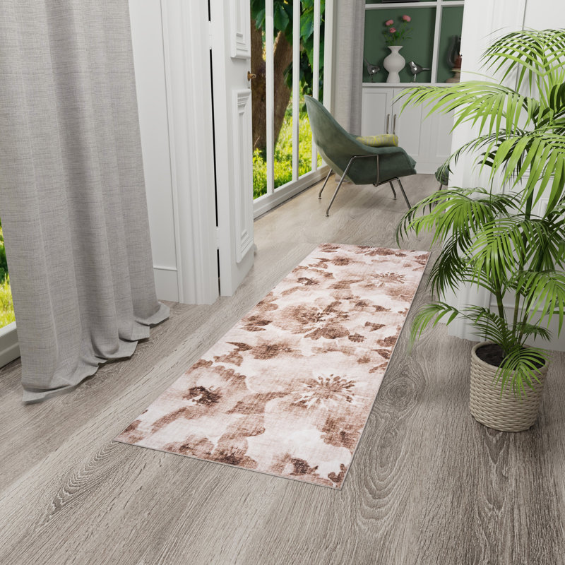 HGTV Chubbuck Machine Washable Indoor Rug, Printed Soft Flannel Polyester with Non-Slip Backing, Jania Tan 2x6, Tan