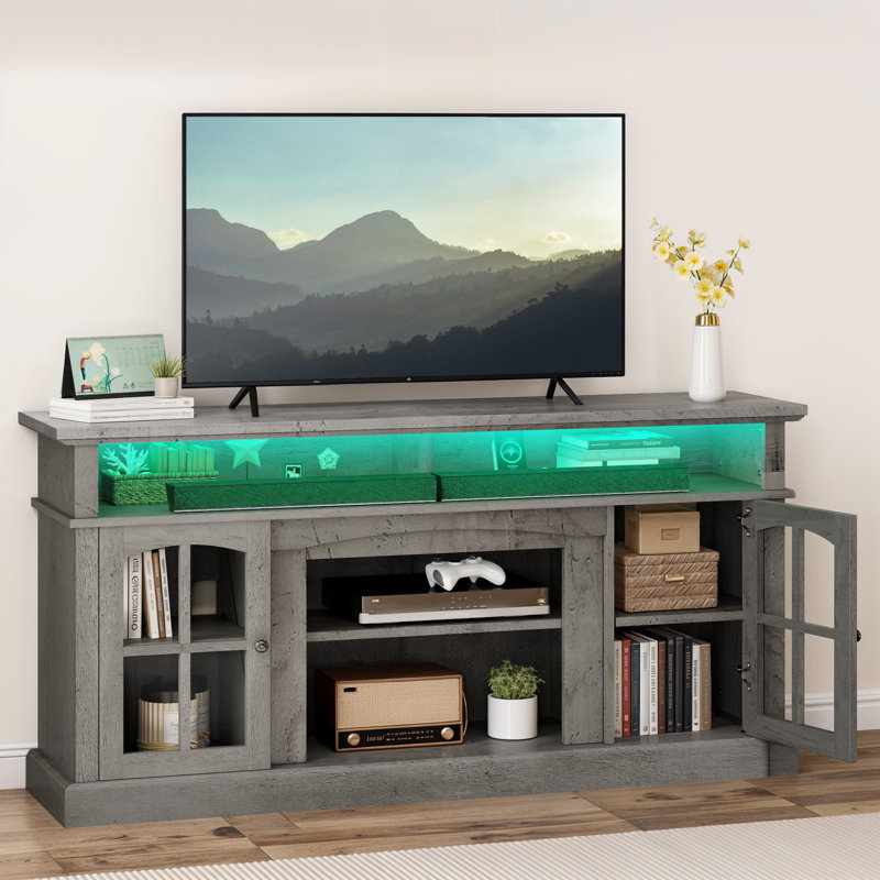 65" Modern Contemporary Multifunction Media Center Side Cabinet with Power Outlet, Ash Gray