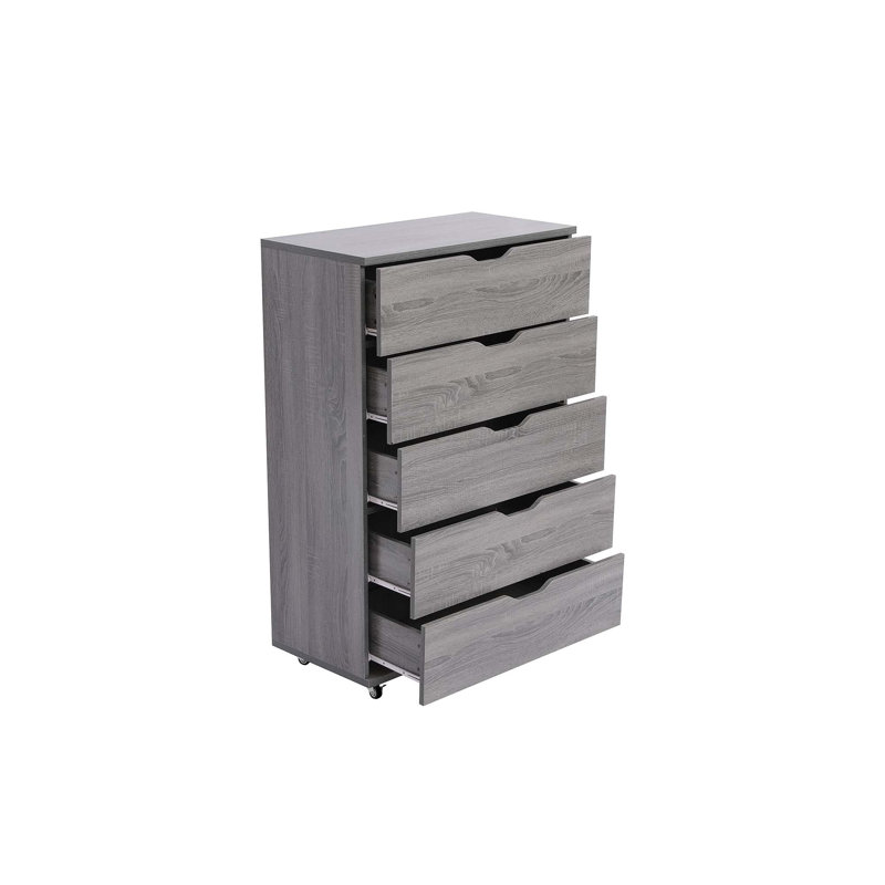 Commode à 5 tiroirs avec roulettes, rangement spacieux et roulettes verrouillables pour faciliter le déplacement et l'organisation