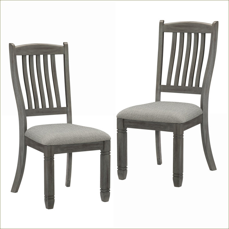 Ensemble de 2 chaises d'appoint de salle à manger rembourrées gris ardoise pour adultes, hauteur décontractée en bois antique