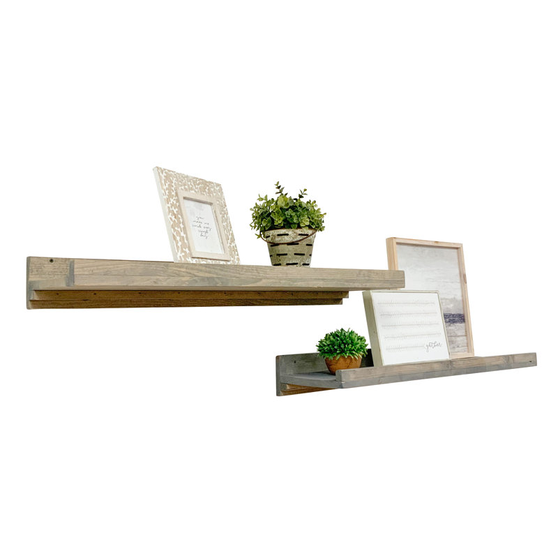 2 Piece Pine Floating Shelf, Gray, 4.25" H x 36" W x 10" D