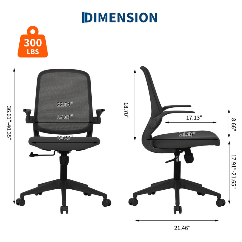 Chaise de bureau ergonomique à accoudoirs rotatifs, Noir, Noir