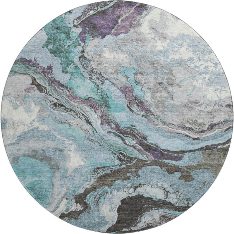 Premium Machine Washable Mayfield AMF1908 Abstract Rug, Round 8'