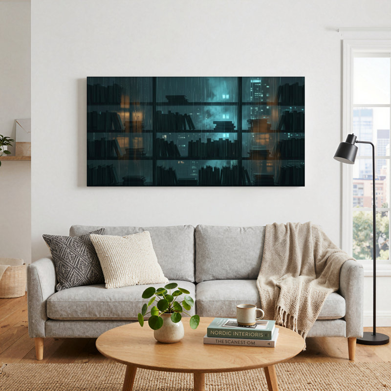 Ensemble de 1 tableau sur toile « Bibliothèque sombre », L 58 po x H 28 po, Wrapped Canvas
