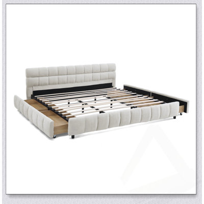 King Size Chenille Upholstered Bed with Storage Drawer, Elegant Headboard, and Solid Frame for Comfort and Style