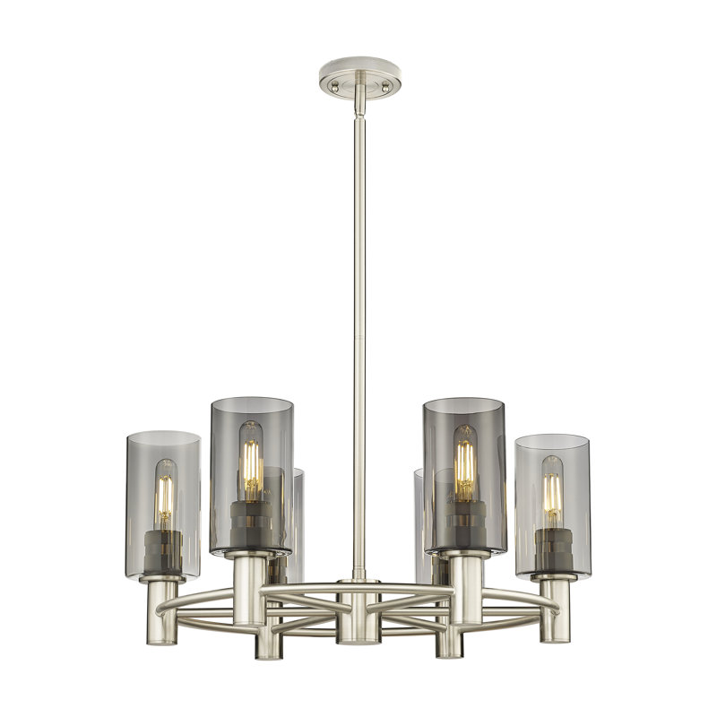 Lustre suspendu 6 lumières Crown Point, Plaqué couleur fumée, Nickel satiné
