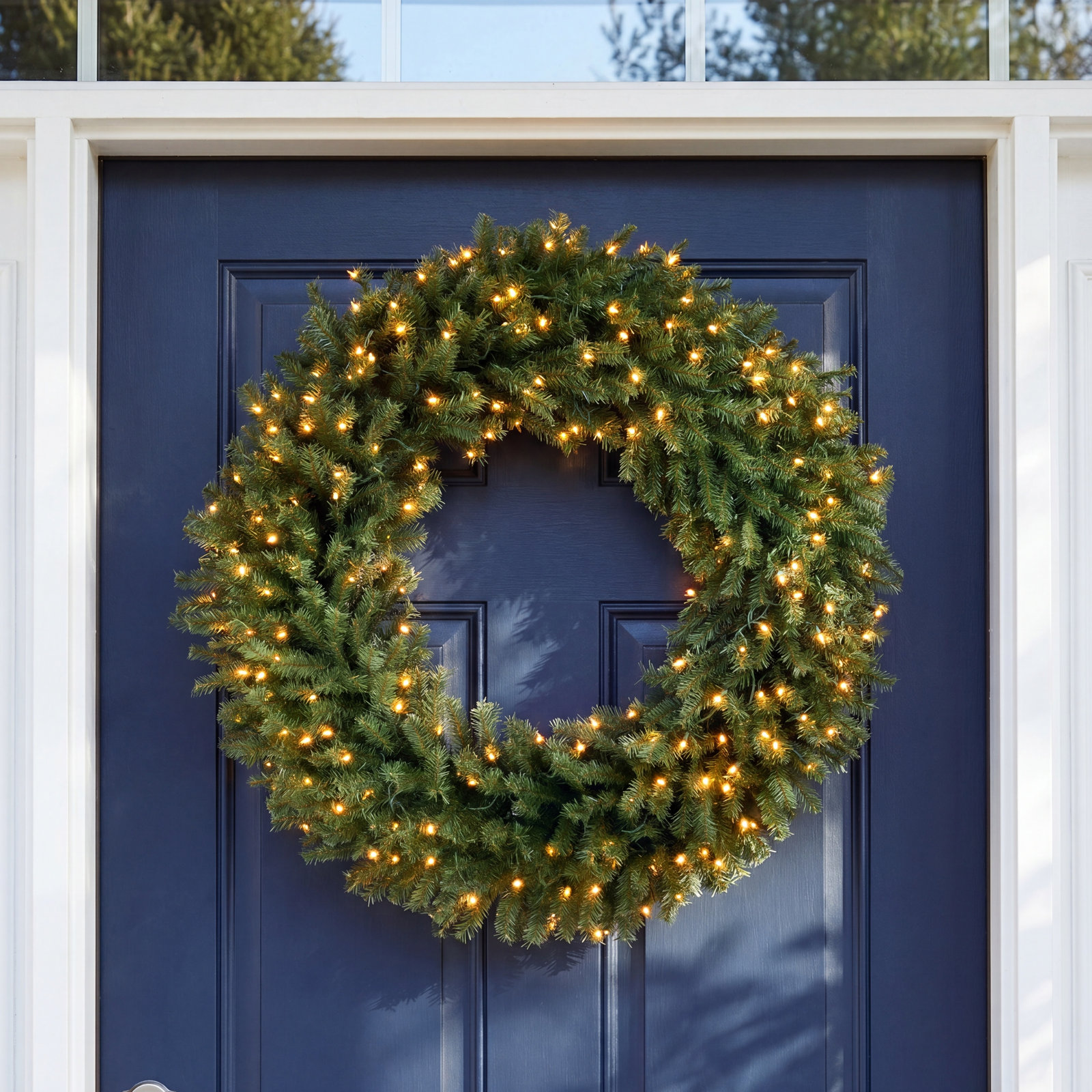 Pre-Lit Fir Front Door Wreath, 48", Pre Lit