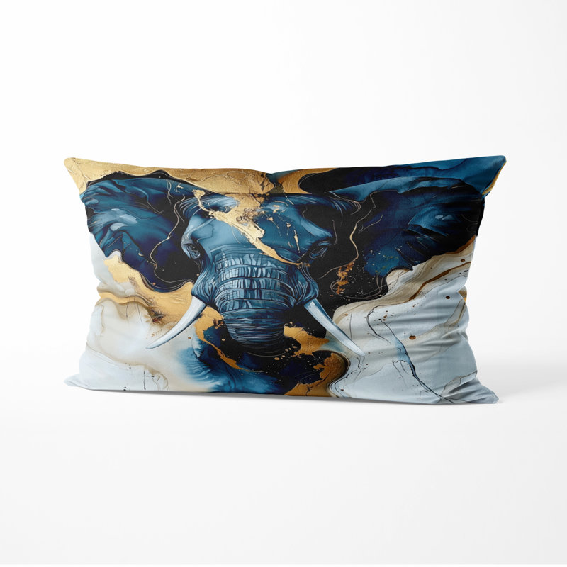 Coussin décoratif éléphant - Coussin décoratif géant imprimé éléphant glamour en marbre, H 12 po x l 20 po
