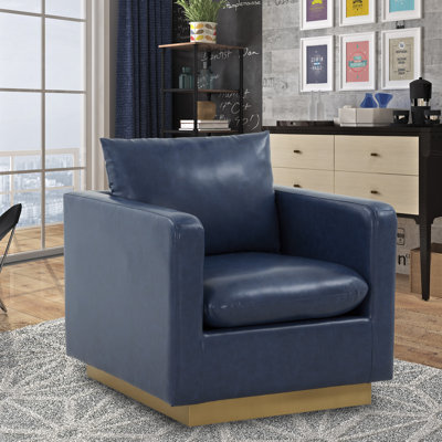 Berengarius Accent Arm Chair Upholstered in Leather with Gold Stainless Steel Frame
