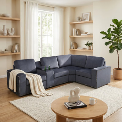 5-Piece Dark Gray Microfiber Living Room Sofa Set