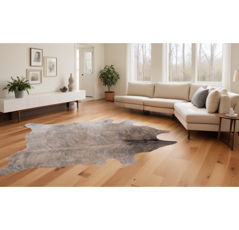 Tapis en peau de vache exotique taupe clair et brun 6 pi x 7 pi