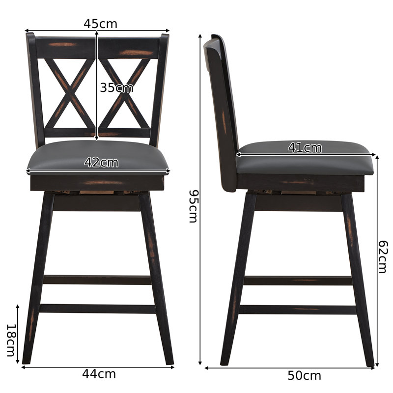 Dutil Swivel Counter Stool with Solid Wood Frame, Counter Stool (62cm Seat Height), Black