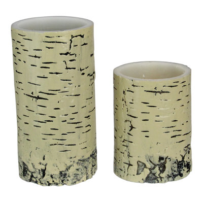 Beige and Black Birch LED Pillar Candles with Remote Control 6"