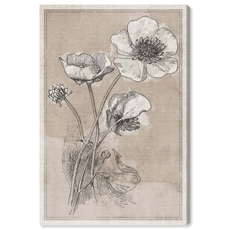 «Poppies on Linen» par Oliver Gal - reproduction de dessin sur toile tendue, H 81 po x l 54 po, Toile