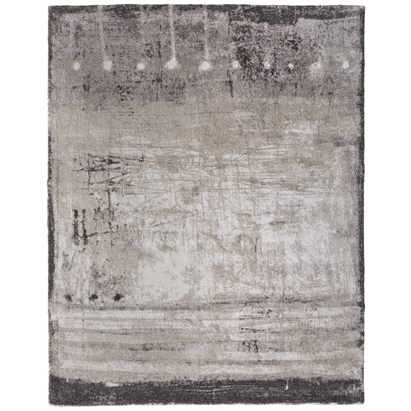 Templas moderne abstrait, gris / ivoire / taupe, Rectangle 6'7" x 9'6"