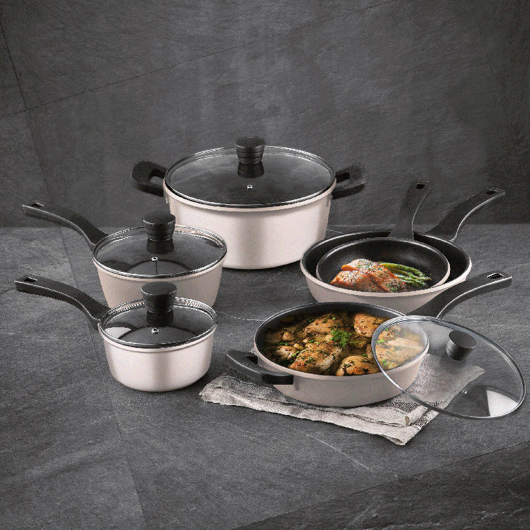 Bergner 10-Piece Non-Stick Aluminum Cookware Set, Black - Bed Bath & Beyond  - 35727695