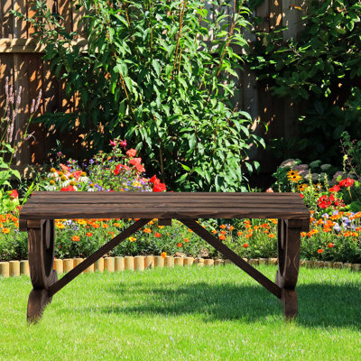 2 Rustic Garden Bench, Outdoor Wagon Wheel Patio Seat, 550 Lbs Support, Brown Wood Capacity, Legs