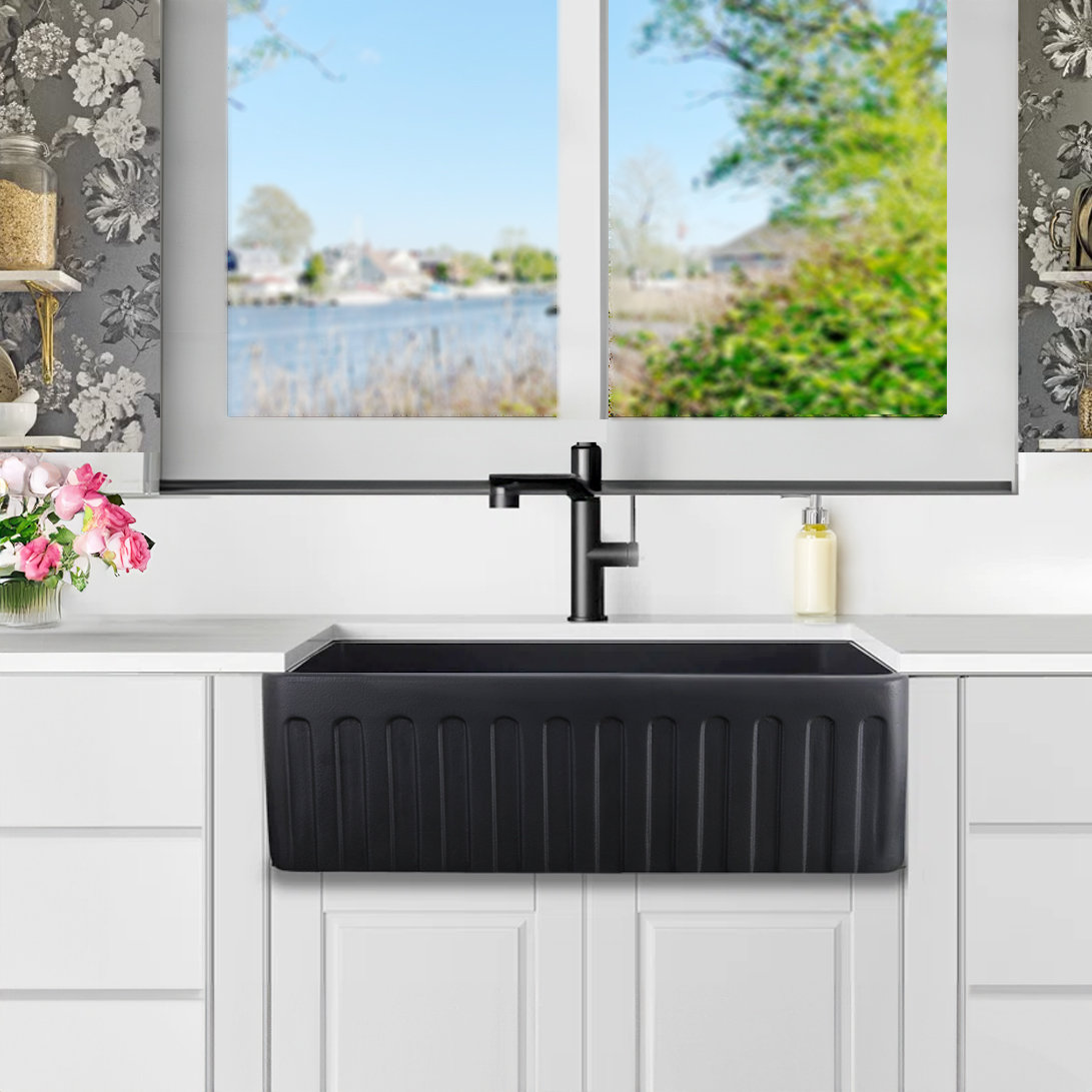 Vineyard 30" Fireclay Farmhouse Kitchen Sink, Matte Black