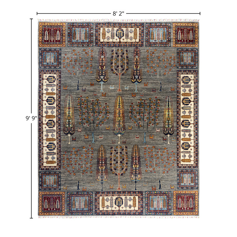 Tapis noué à la main de conception unique Tribal - brun, 8 pi 2 po x 9 pi 9 po