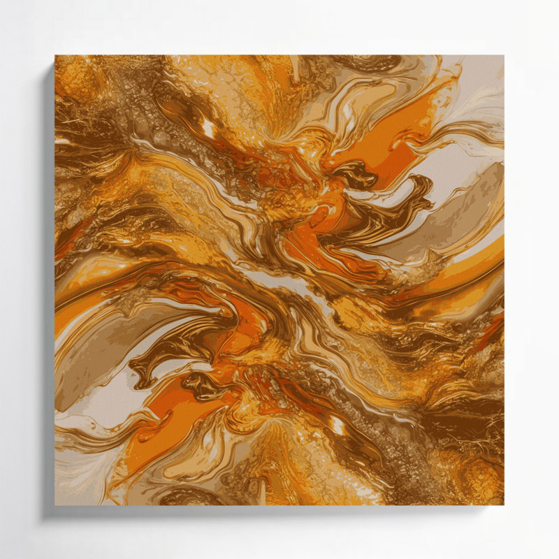 Abstrait art fluide sur toile brune 9, H 12 po x l 12 po