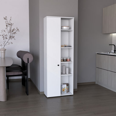 Armoire de rangement de 67 po de hauteur avec une porte, cinq tablettes intérieures et cinq tablettes extérieures