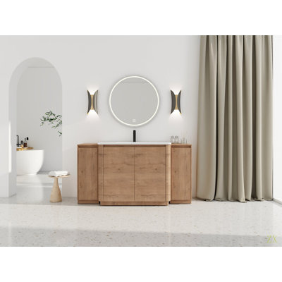 64'' Freestanding Bathroom Vanity With  Ceramic Sink, And 2-Small Storage Cabinet, Soft-Close Door,  KD-Packing, Plywood
