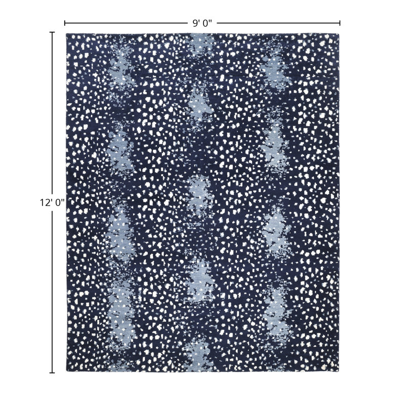 Louis Animal Print Hand-Knotted Wool/Cotton Ivory Area Rug, Rectangle 9' x 12', Blue