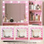 Bureau de coiffeuse avec miroir et lumière, commode de rangement à trois niveaux avec grand tiroir, 3 modes d'éclairage à luminosité réglable, coiffeuse de chambre à coucher (rose)-1464710200