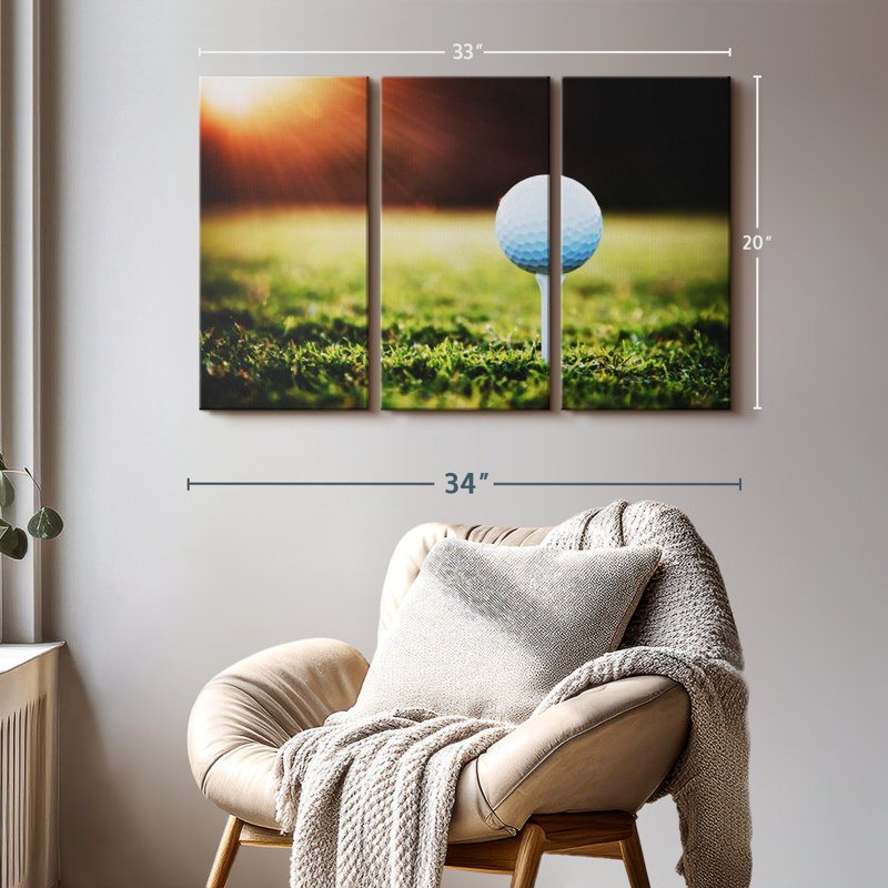 «Golf Ball Tee», 3 pièces sur toile, H 20 po x l 33 po x P 1,25 po