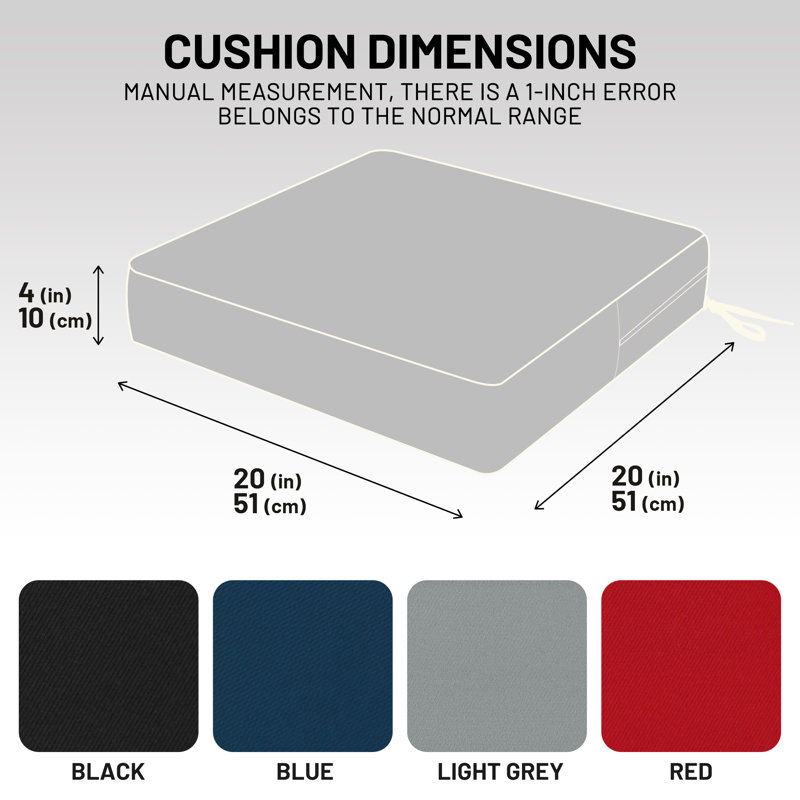 Outdoor Seat Cushion, Square Outdoor Seat Cushion, Waterproof Fabric with Ties, 2-Piece Set,20"x20"x4"，Gray, Gray