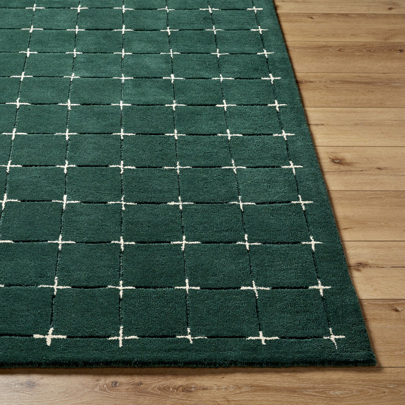 Moroccan Wool Hand Tufted Area Rug, Rectangle 152 x 229 cm, Dark Green/Light Beige