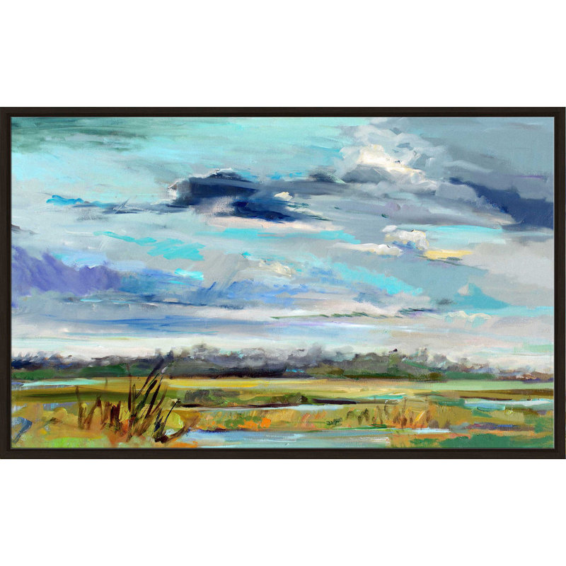 Marsh Skies par - Peinture, Cadre flottant espresso, H 21,5 po x l 33,5 po x P 2 po